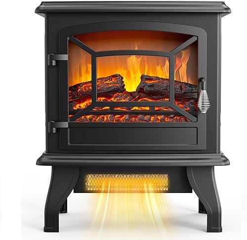 ROVSUN Estufa Eléctrica de Chimenea, Calentador de Espacio Eléctrico Independiente de 20''H con Temperatura Ajustable, Efecto de Llama Realista y