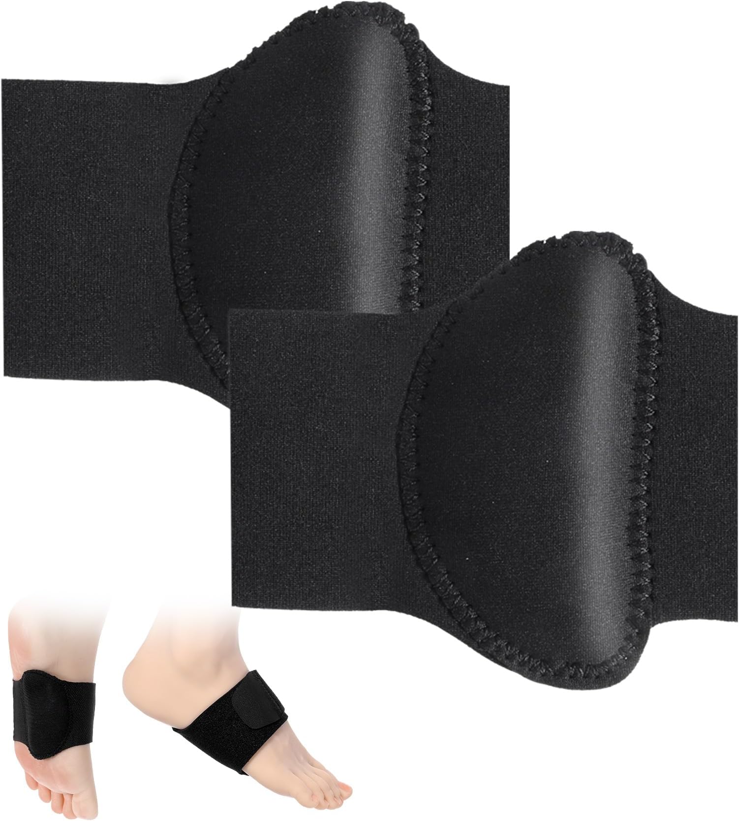 2Pcs Arch Support, Adjustable Neoprene Flat Foot Corrector Fallen Arch Supports Pads for Plantar Fasciitis Relief, Gel Pads Bands Wear Over or Under Socks, Fits All Shoes, Black 1 Pair
