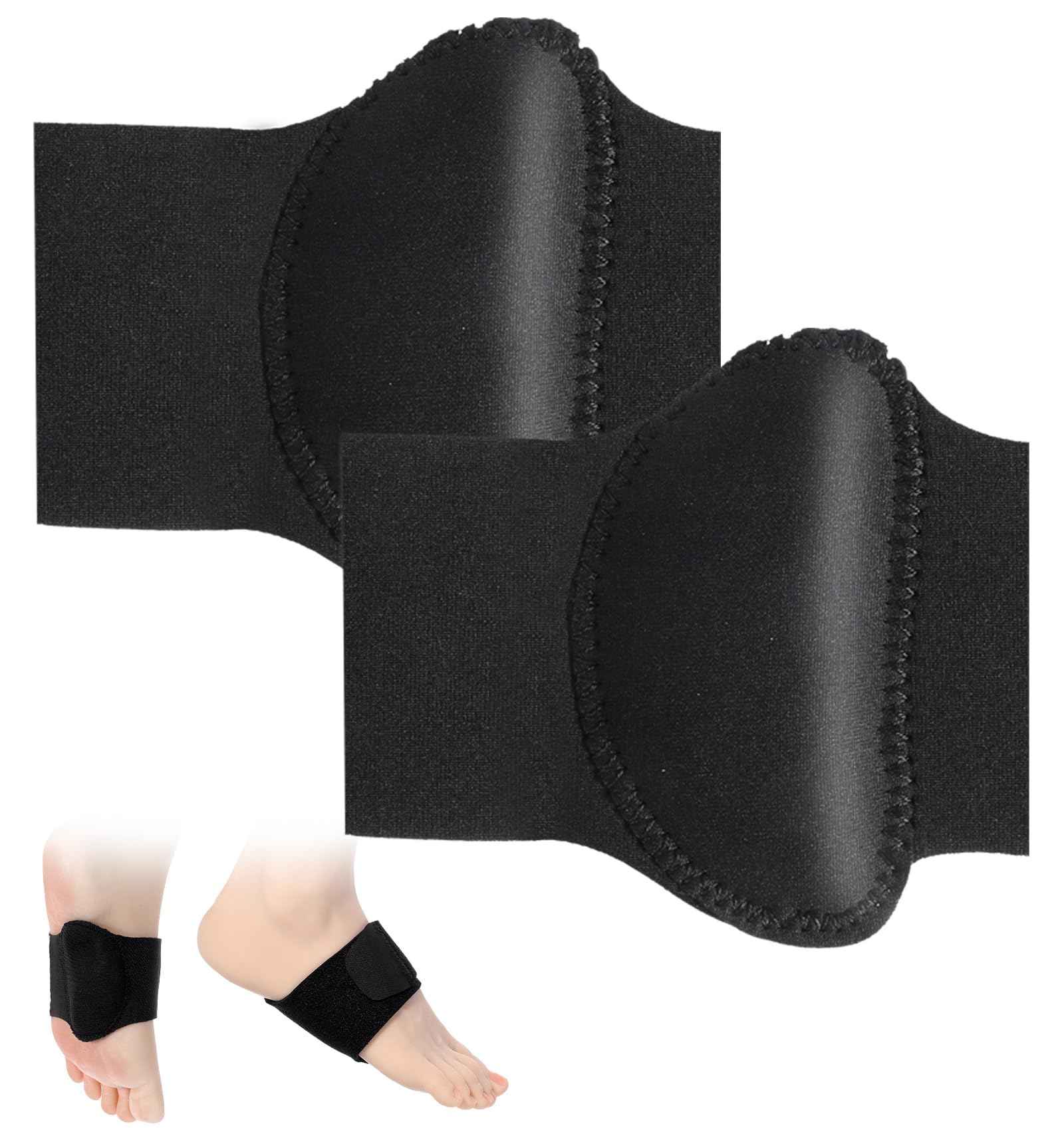 2Pcs Arch Support, Adjustable Neoprene Flat Foot Corrector Fallen Arch Supports Pads for Plantar Fasciitis Relief, Gel Pads Bands Wear Over or Under Socks, Fits All Shoes, Black 1 Pair