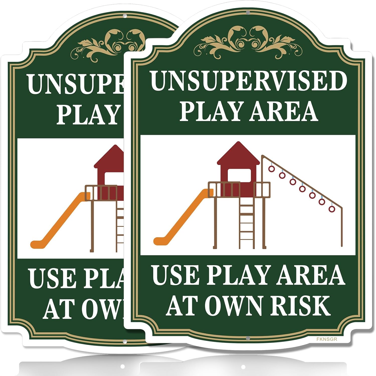 Unsupervised Play Area, Use Play Area at Own Risk Sign 2 Pack, 10 x 14 inches Rust Free Aluminum Sign, UV Protected, Fade Resistant