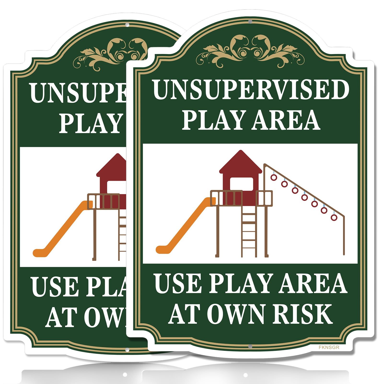 FKNSGR Unsupervised Play Area, Use Play Area at Own Risk Sign 2 Pack, 10 x 14 inches Rust Free Aluminum Sign, UV Protected
