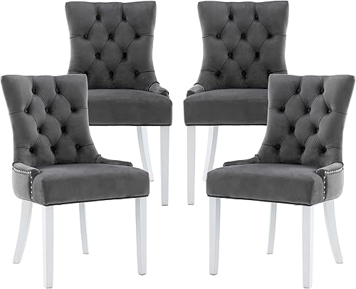 Miniatura 11 de Juego de 4 sillas de comedor modernas de mediados de siglo, sillas decorativas de terciopelo, sillas Parsons tapizadas, sillas laterales para