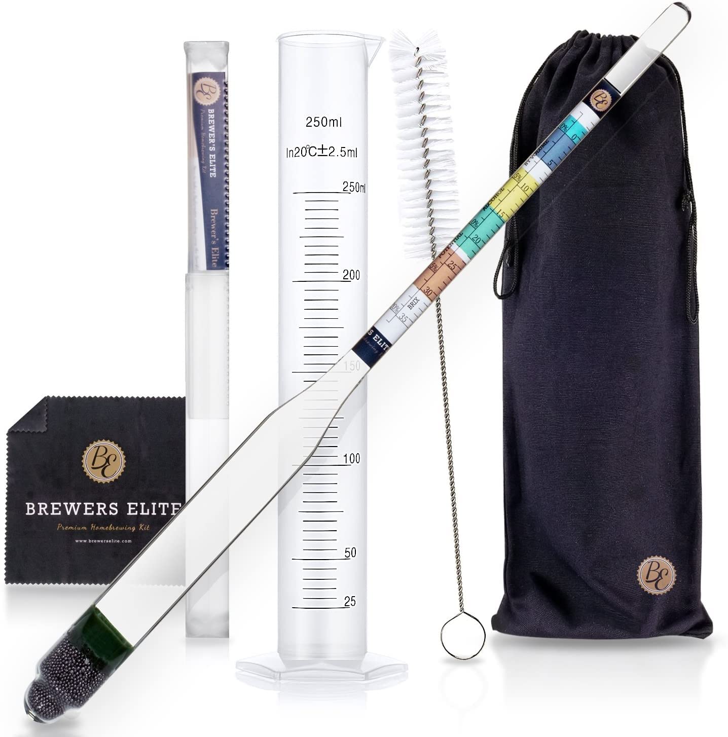 Brewer's Elite Hydrometer & Test Jar for Home Brew Beer, Wine, Mead and Kombucha Deluxe