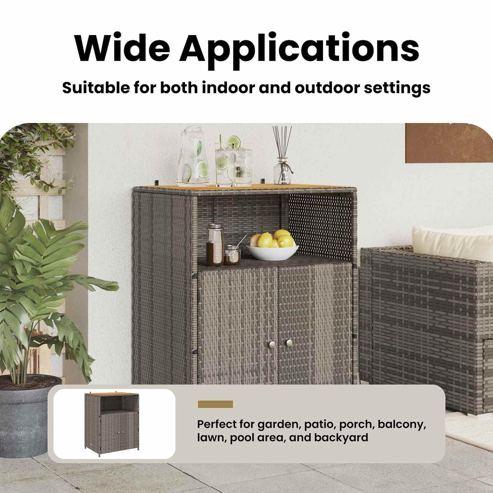vidaXL Armadietto Grigio 70 x 50 x 87 cm Poliestere e Rattan Roly, Scaffale da Giardino e Terrazzo, Armadietto Rettangolare, Legno e Rattan Resistente, Leggero e Pratico per Esterni