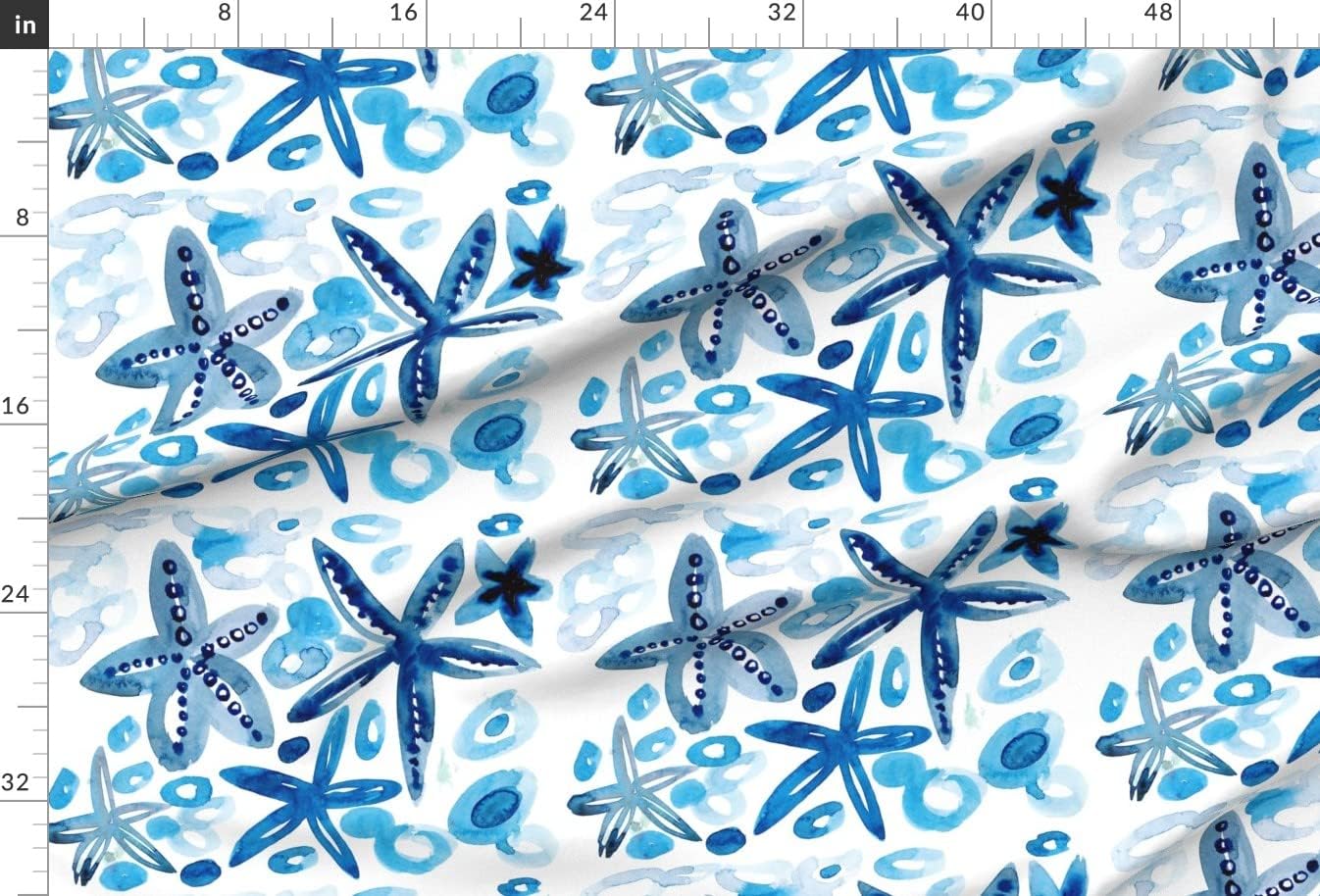 Spoonflower Fabric - Seaside Starfish Blue Watercolor Island Summer Nautical Seashell Ocean Printed on Upholstery Velvet Fabric Fat Quarter - Upholstery Home Decor Bottomweight Apparel