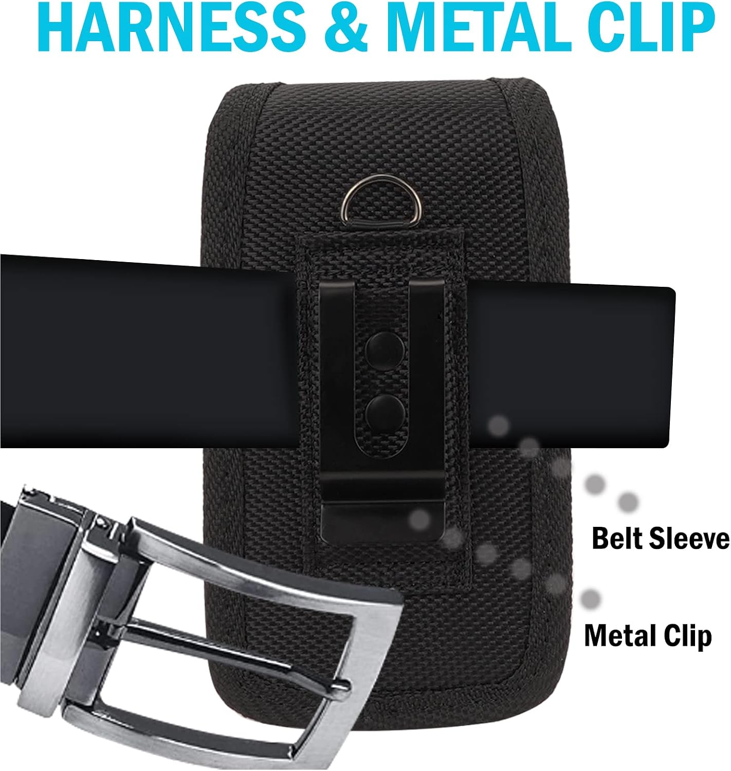 Nakedcellphone Pouch Case for CAT S22 Flip Phone/Sonim XP3plus - Black | Magnetic Closure, Strong Metal Clip, Secure Belt Slot Harness, Vertical Holster Holder, Rugged Canvas