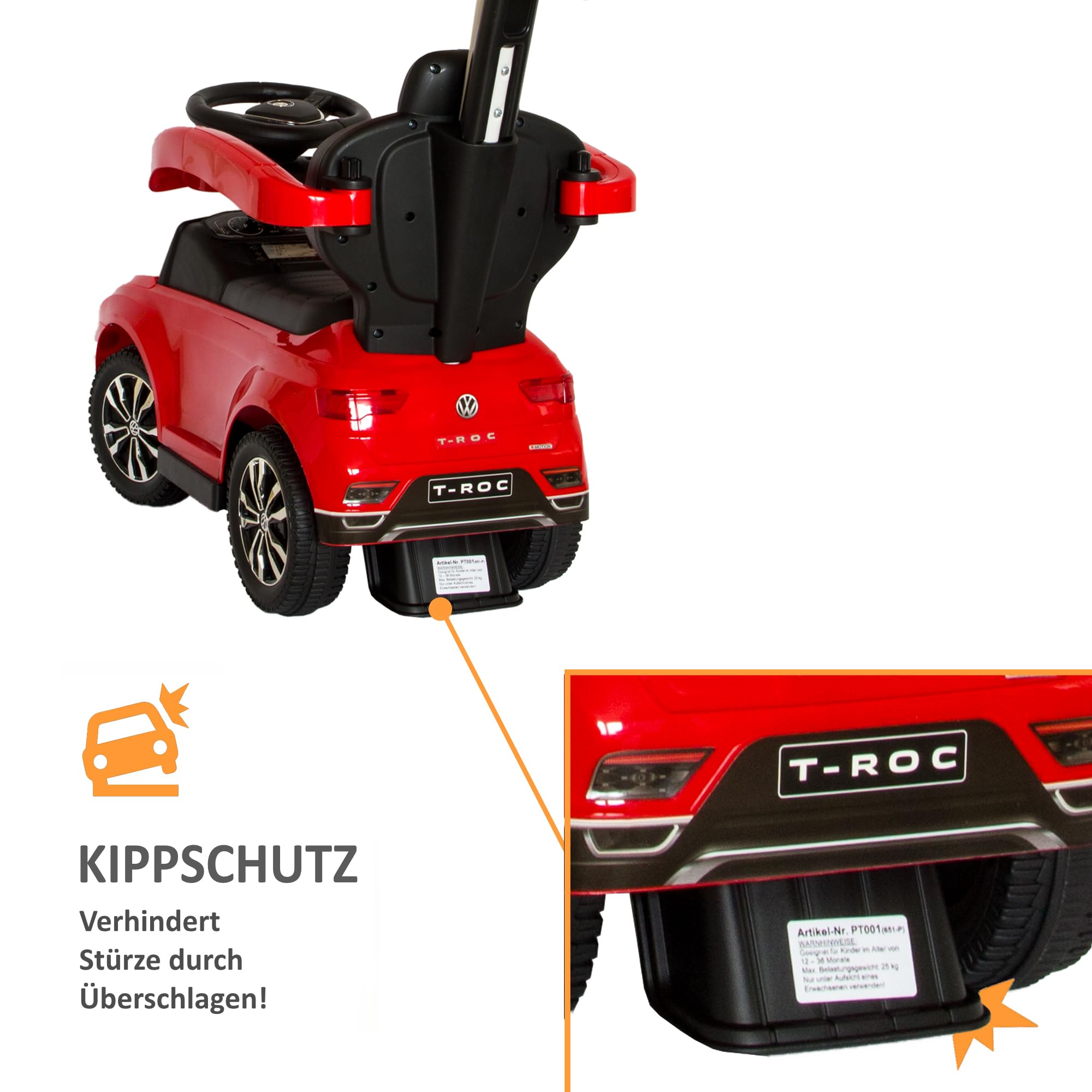 LEMODO Rutschauto mit Schiebestange ab 1 Jahr | Rutschfahrzeug mit Sicherheitsbügel | Schiebeauto mit Sonnenschutz | Staufach | Sound-Lenkrad | Von VW Lizenziertes Kinderspielzeug