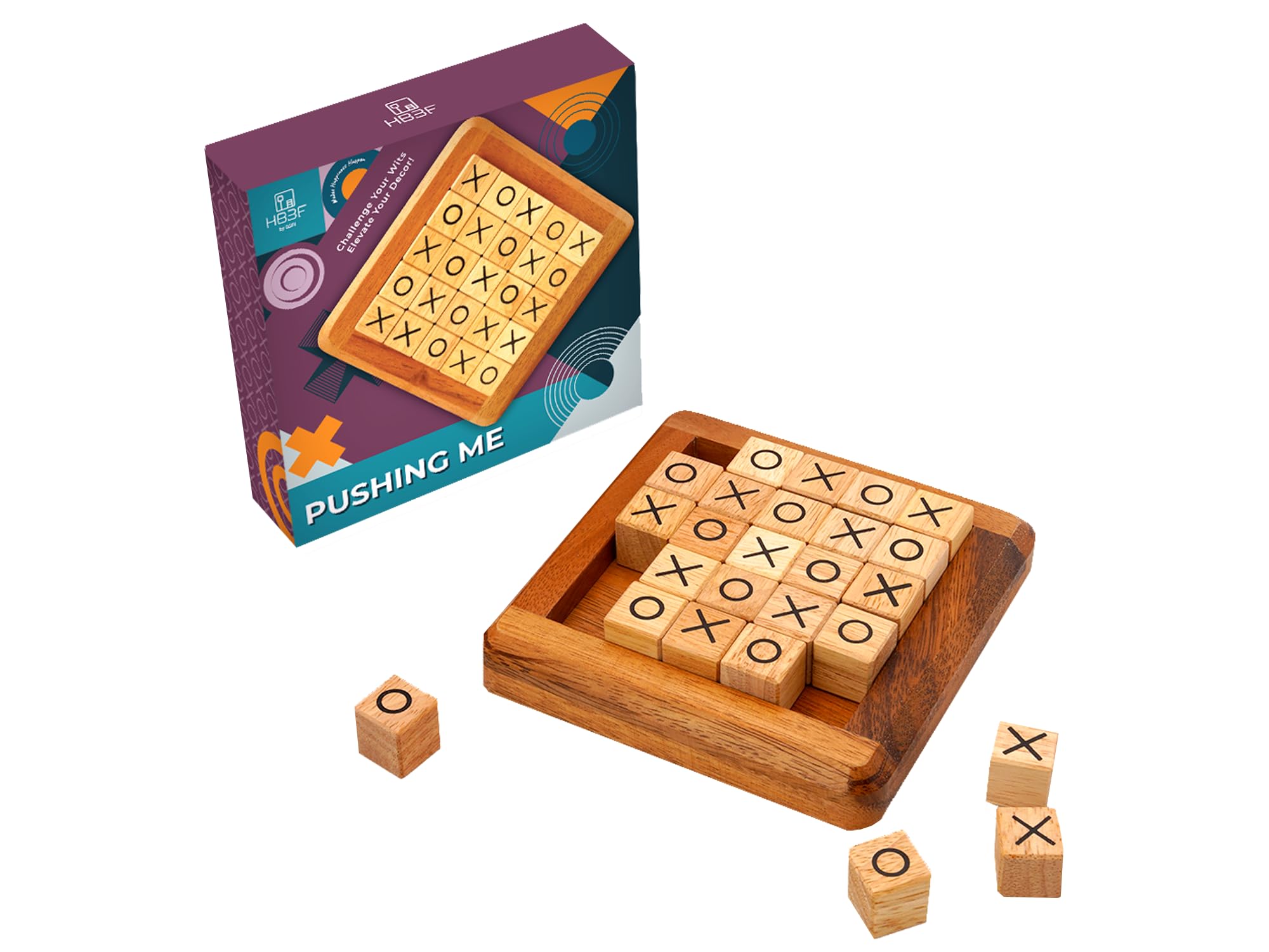 BSIRI Pushing Me Wooden Tic Tac Toe Game- Tabletop Board Games for Farmhouse Decor, Coffee Table Decor, Unique Gifts Fun Gifts for Adults. Perfect for Game Night,Family Games (5 Inch)