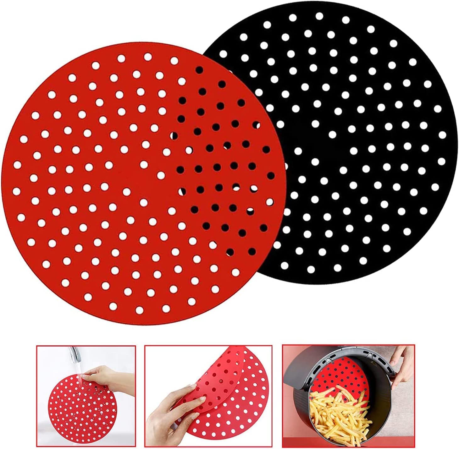 DARKSTICK Reusable Washable Air Fryer Silicone Pot, Easy to Clean, Air Fryer Silicone Pot Liner Compatible Round Air Fryer Oven Pot (Multi Colour) (Round Silicone Sheet-Black & Red)-image-19