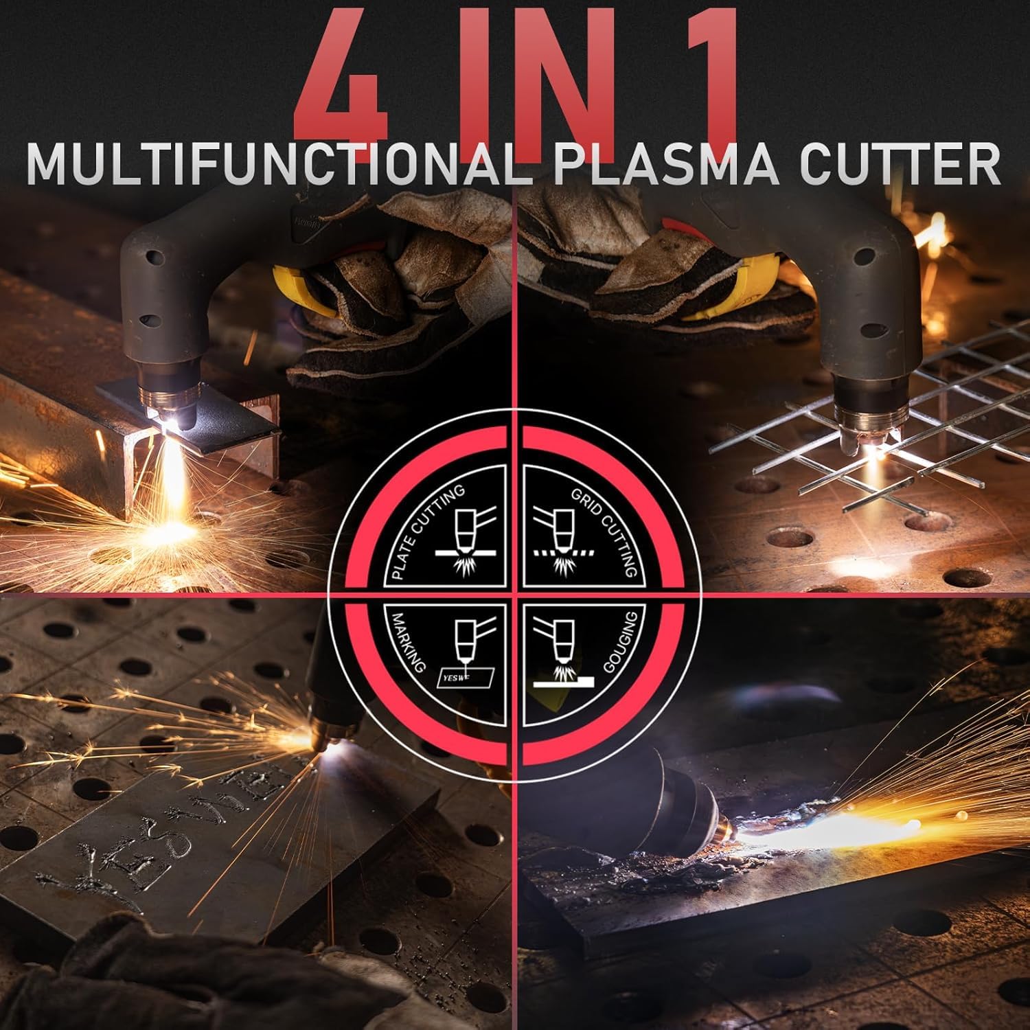 YESWELDER Découpeur Plasma 55A, Sans Haute Fréquence, Arc Pilote Non-Contact, 230V Multifonctionnelle 4-en-1 Découpe de Tôles/Découpe de Grilles/Gougeage/Marquage Machine de Découpe Plasma