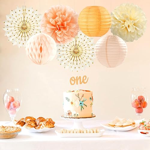 Miniatura 7 de Decoraciones de fiesta de otoño de melocotón beige y naranja, 14 faroles de papel, 14 piezas de otoño de cosecha de Acción de Gracias, cumpleaños