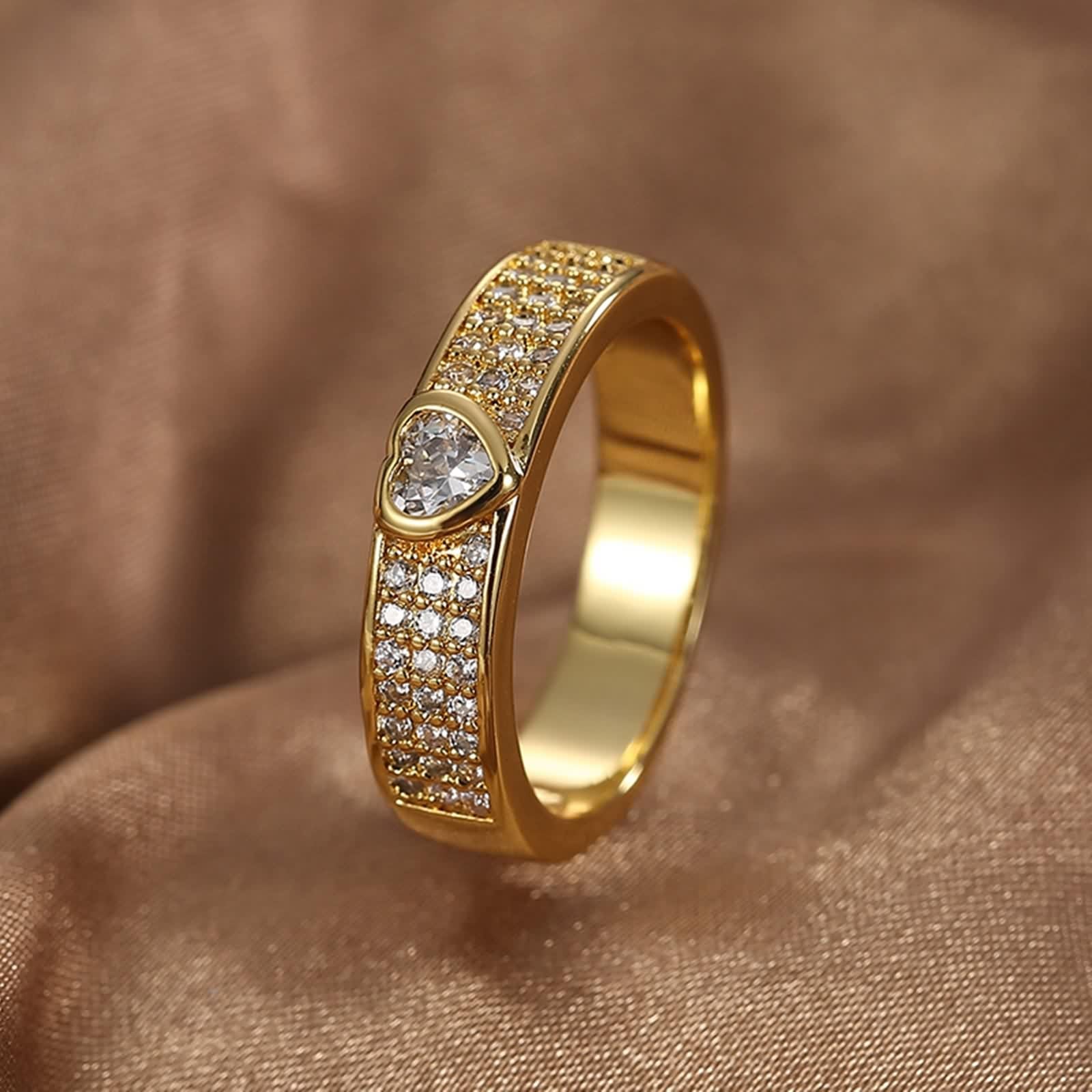 Anillos de oro de 18 quilates para mujer, corazón de boda, talla 1