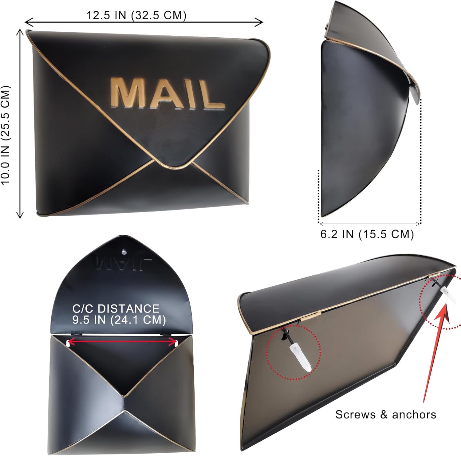 Wall-Mount Mailbox, Metal Post Box, Mailboxes for Outside - Envelope Mailbox