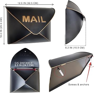 Wall-Mount Mailbox, Metal Post Box, Mailboxes for Outside - Envelope Mailbox