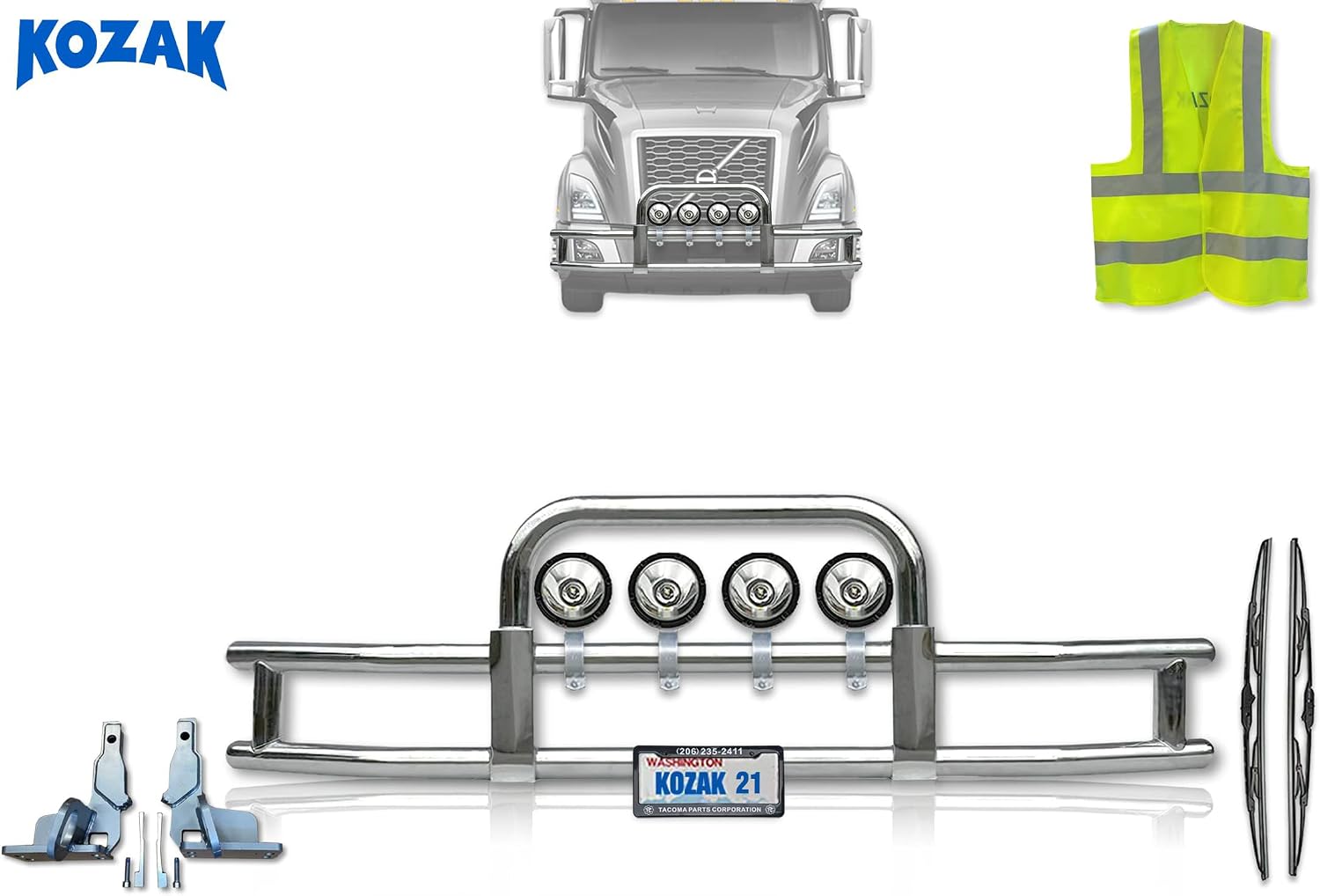 Compatible with Volvo VNL 2018-2025 Front Bumper Grille Deer Guard for Semi Truck (92"x28") + Bracket