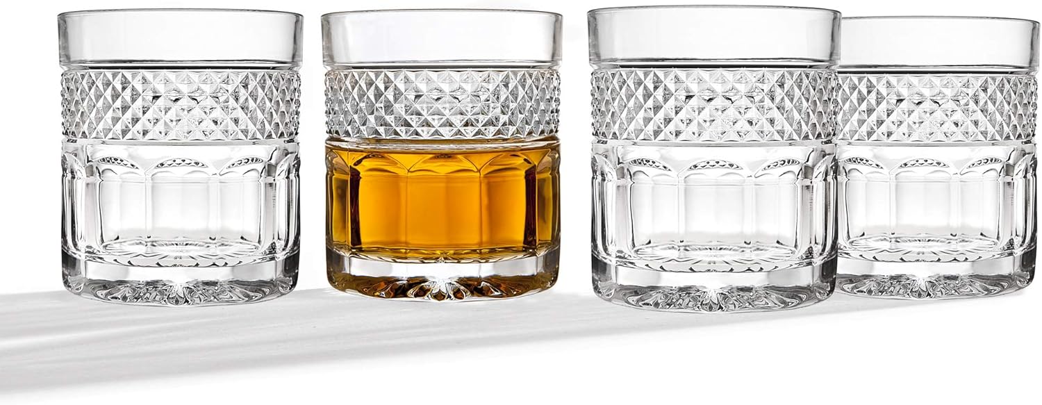 Whiskey Glasses Tumbler Bar Glass Set - Drink Glassware for Wine, Scotch, Water, Juice, Beer and Cocktails - 10oz, Set of 4