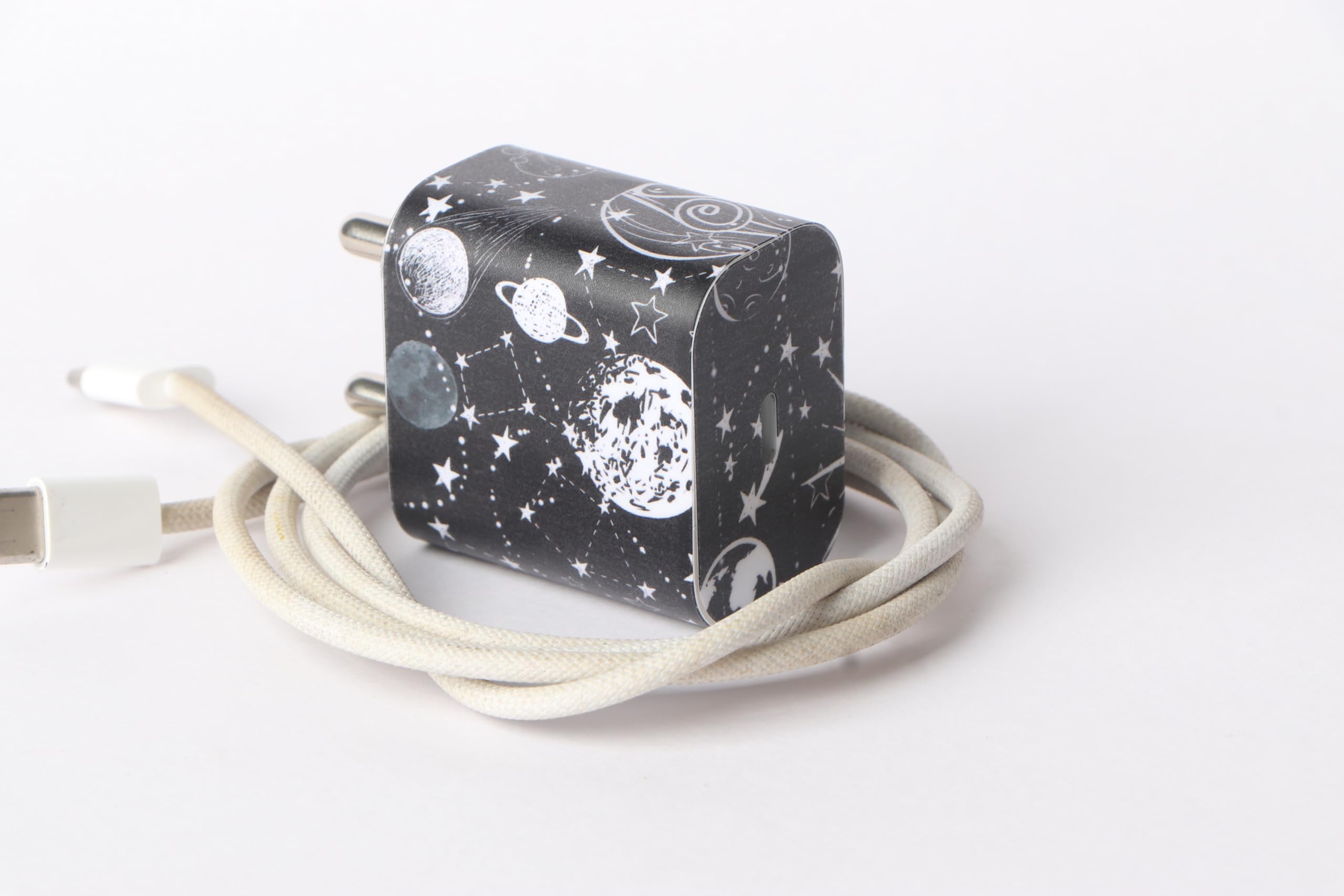 Space Art 4 for Apple 20W Charger | Black & White Cosmic Planet Adapter Sticker Wrap | Premium iPhone Charger Decal-image-45