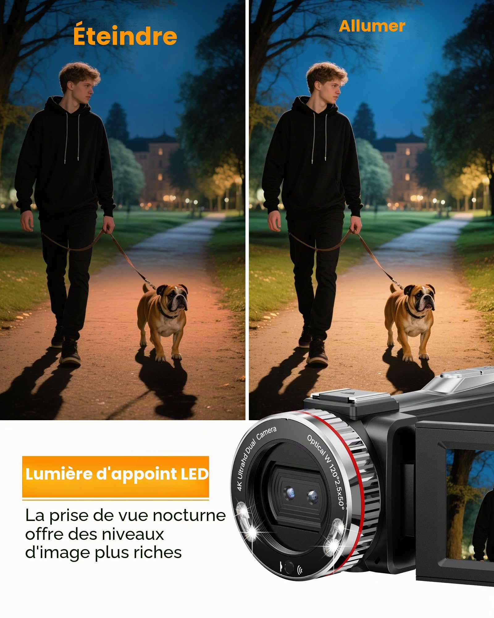 Caméscope 4K 48X Zoom Numérique 21X Vlogging Caméra avec Carte 32 Go, Microphone, Télécommande