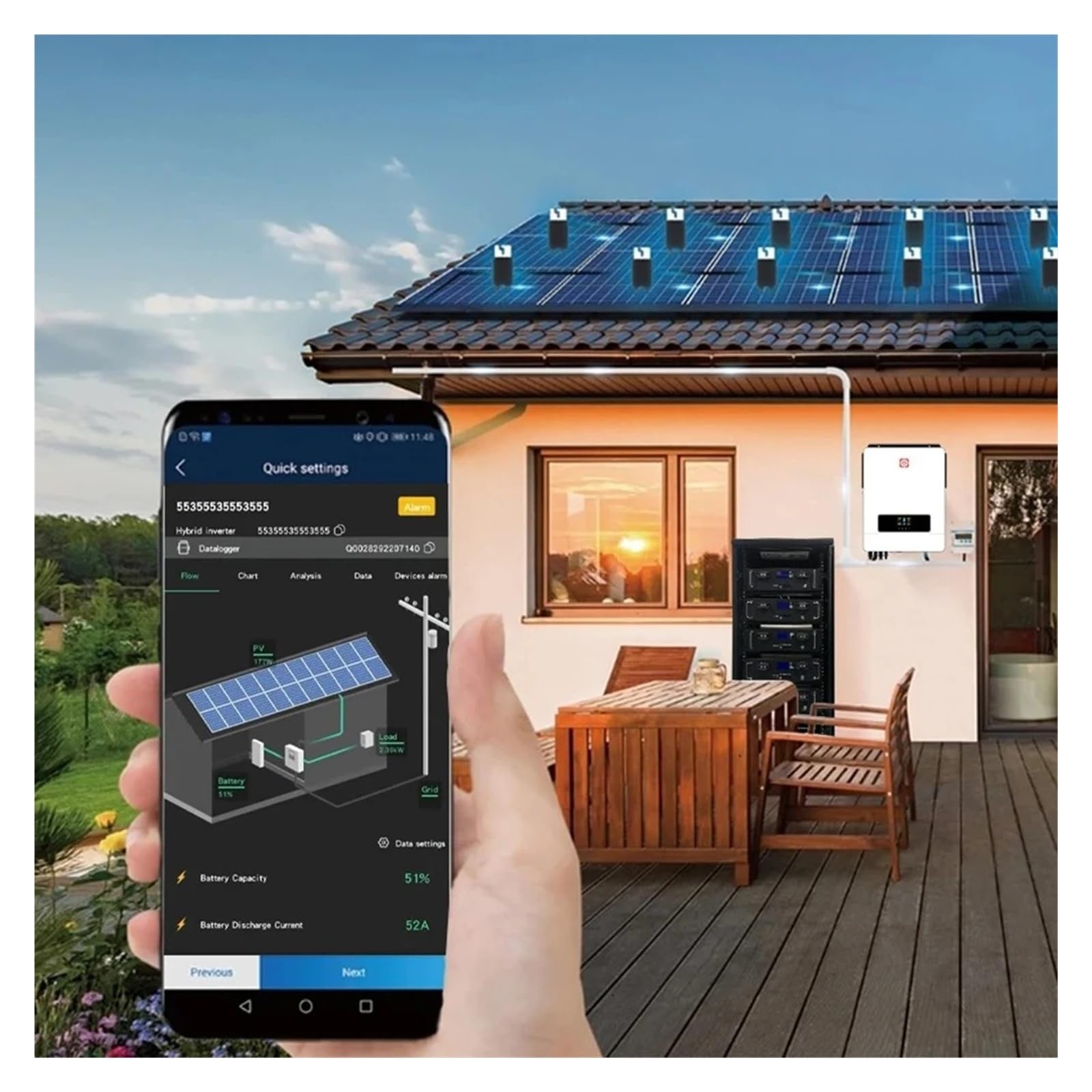 Inversor Convertidor Potencia Inversor Solar para Híbrido 10.2KW 48V 230VAC Controlador Carga Dual MPPT 180A PV MAX 500VDC Onda Sinusoidal para Pura(Only WiFi)