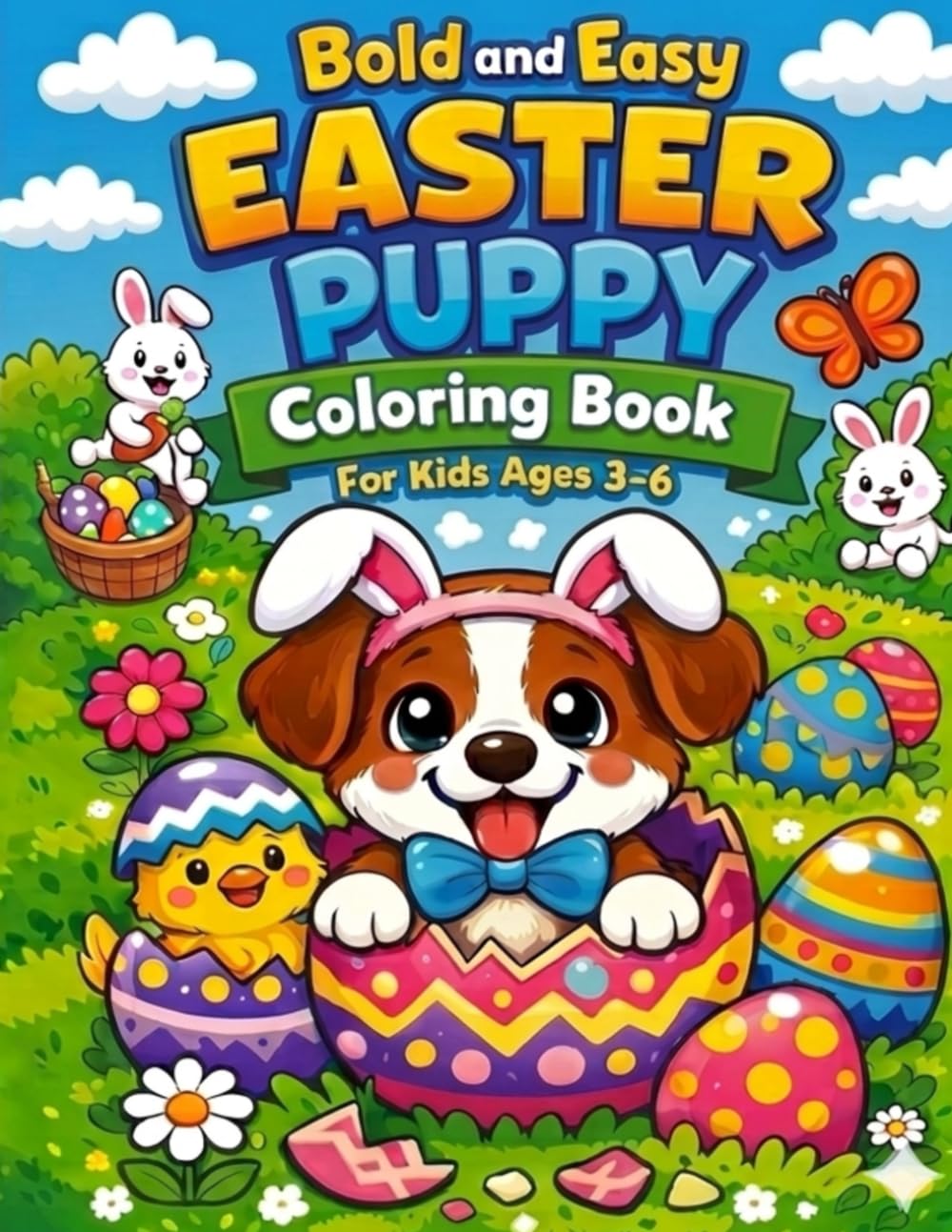 Bold and Easy Easter Puppy coloring book for toddlers ages 3-6: simple cute coloring pages big bold lines for easing coloring easterner