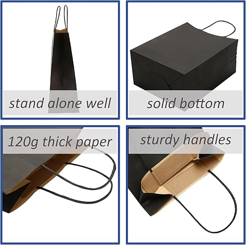Miniatura 3 de 100 bolsas de regalo grandes, 10 x 5 x 13 pulgadas, bolsas de regalo negras a granel, bolsa reciclada con asas, perfectas para regalos, negocios