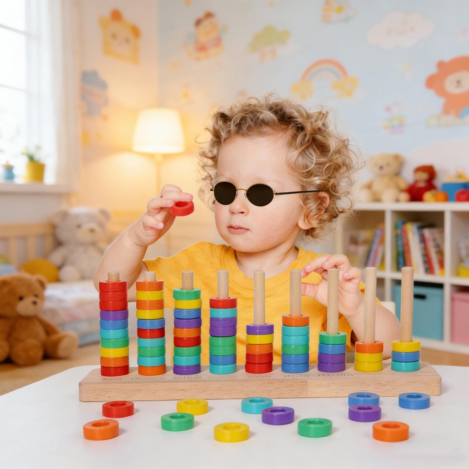 2 Juegos Color Stacking Beads Juguetes Apilables Madera Educativas Desarrollo Motricidad Fina Adecuado para Niños Fiestas Decoración Hogar Apr, Style B