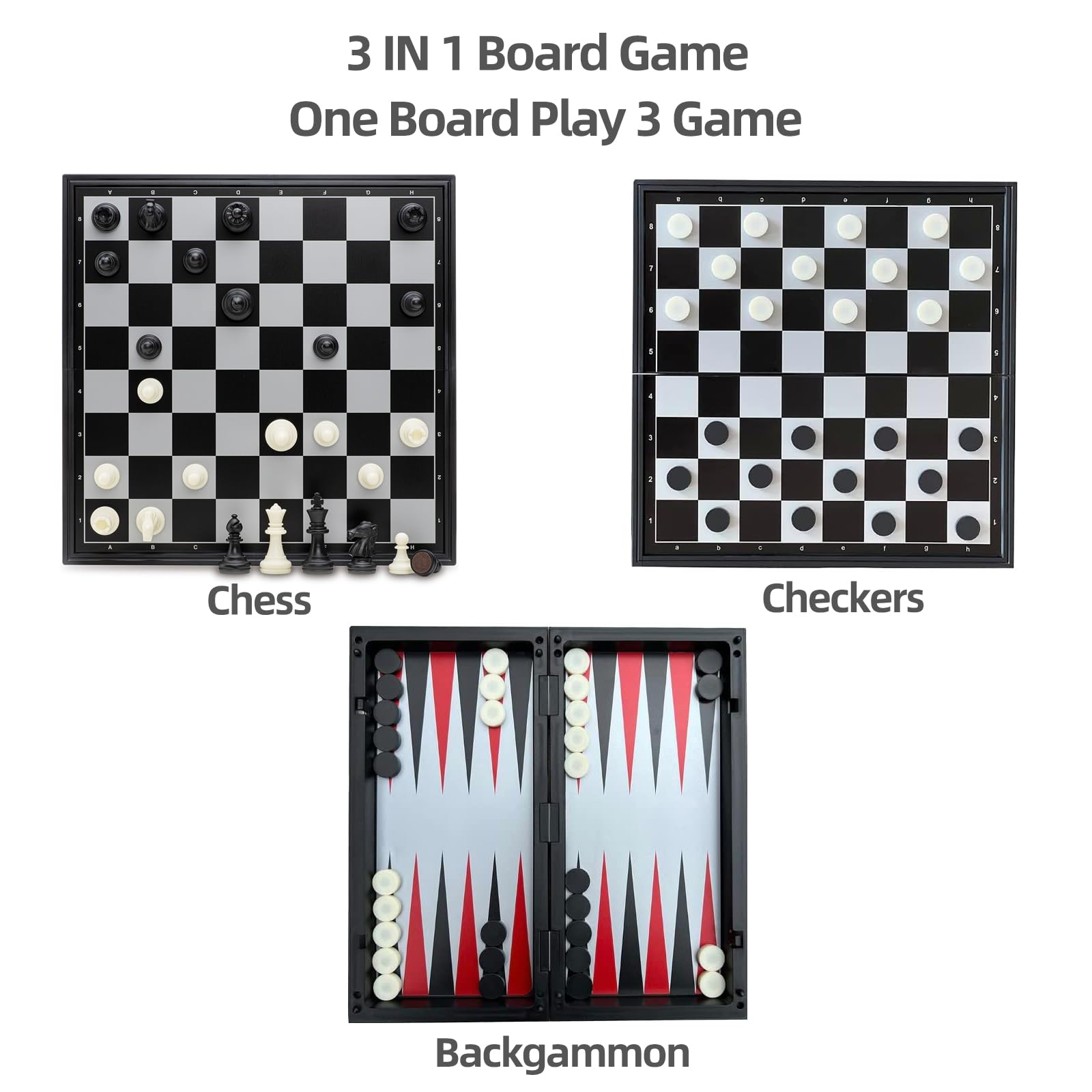 3 in 1 Magnetic Chess Checkers Backgammon Set, Pedolini 12.5 Inches ...
