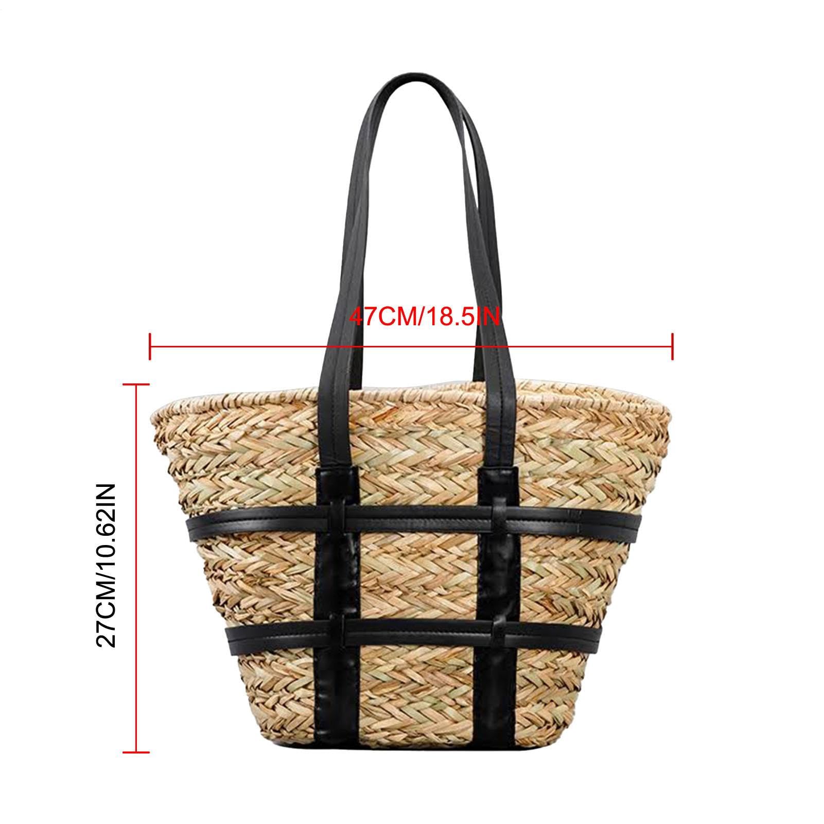 Słomiana Torba Shopper Duża retro ręcznie pleciona torba na ramię | Słoma Dla Kobiet Dziewczyn Przyjaciółek Plaża Zakupy Kemping Wesele Spotkanie Outdoor