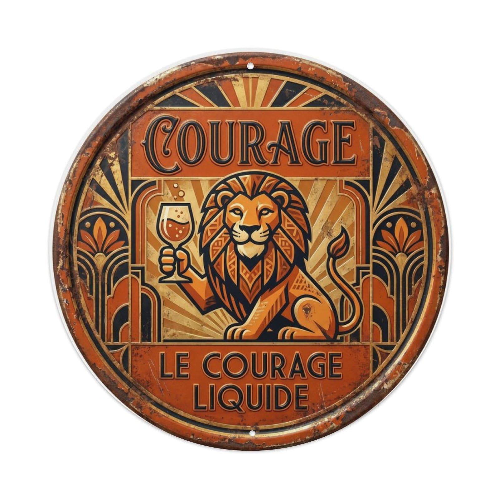 Courage Humorous Bistro Courage Metal Tin Sign Plaque Wall Decor for Cafe, Club Bar, Office, Home Garden Round Metal Poster 8x8Inch