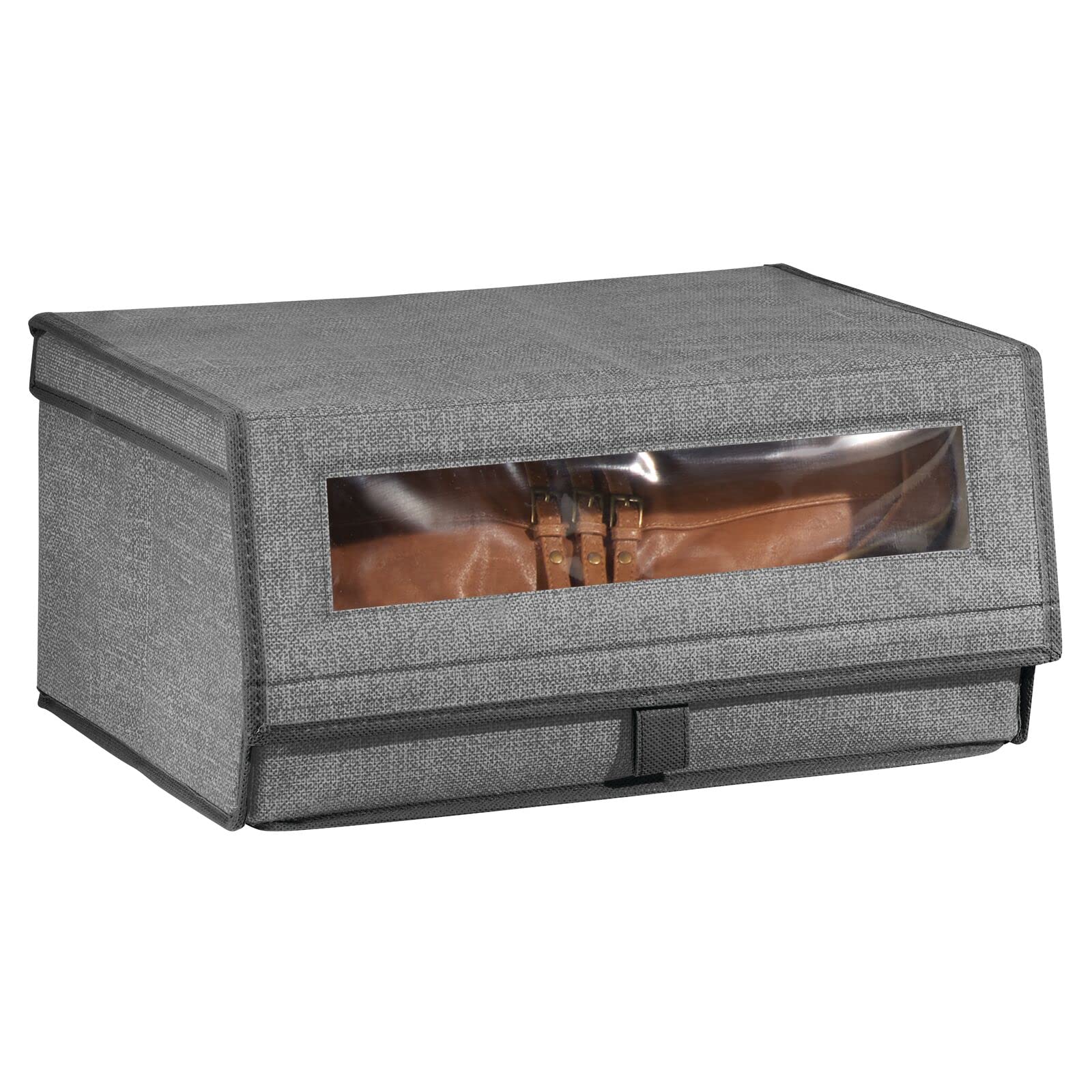 mDesign 4er-Set Schuhaufbewahrung aus Stoff – stapelbare Schuhbox mit Sichtfenster, Klettverschluss und Klappdeckel – Aufbewahrungsbox für den Schrank oder das Regal – dunkelgrau