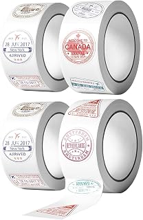 4 Rolls Vintage Travel Postage Stamps Stickers, Decorative Travel Country Stickers for Luggage, Laptops, Notebooks, DIY Scrapbooks & Journals