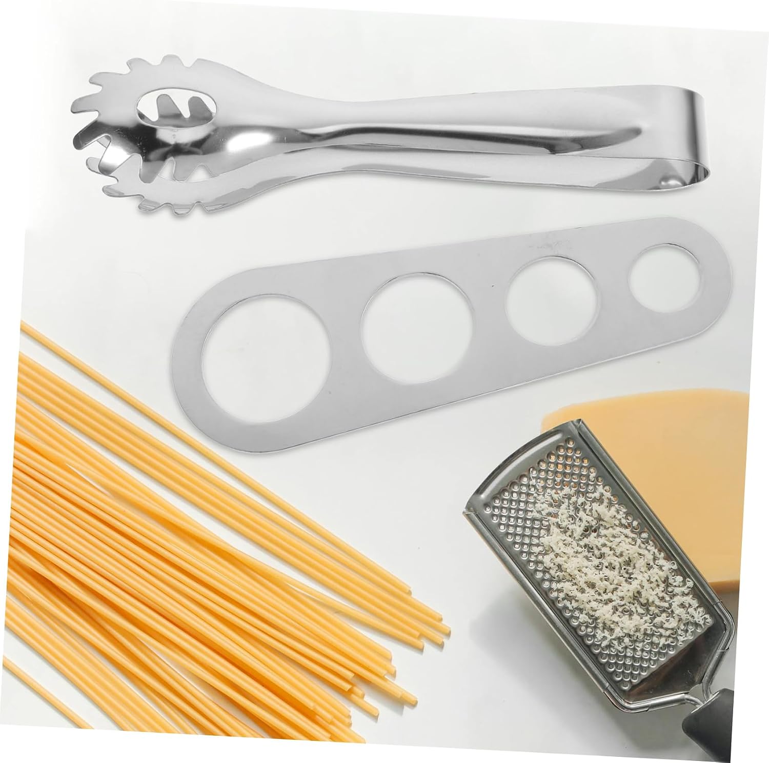 ULTECHNOVO Stainless Steel Pasta Serving Set Measuring Tool Non-stick Spaghetti Tongs and Fork Ergonomic Design for Easy Portion Control and Noodle Handling Kitchen