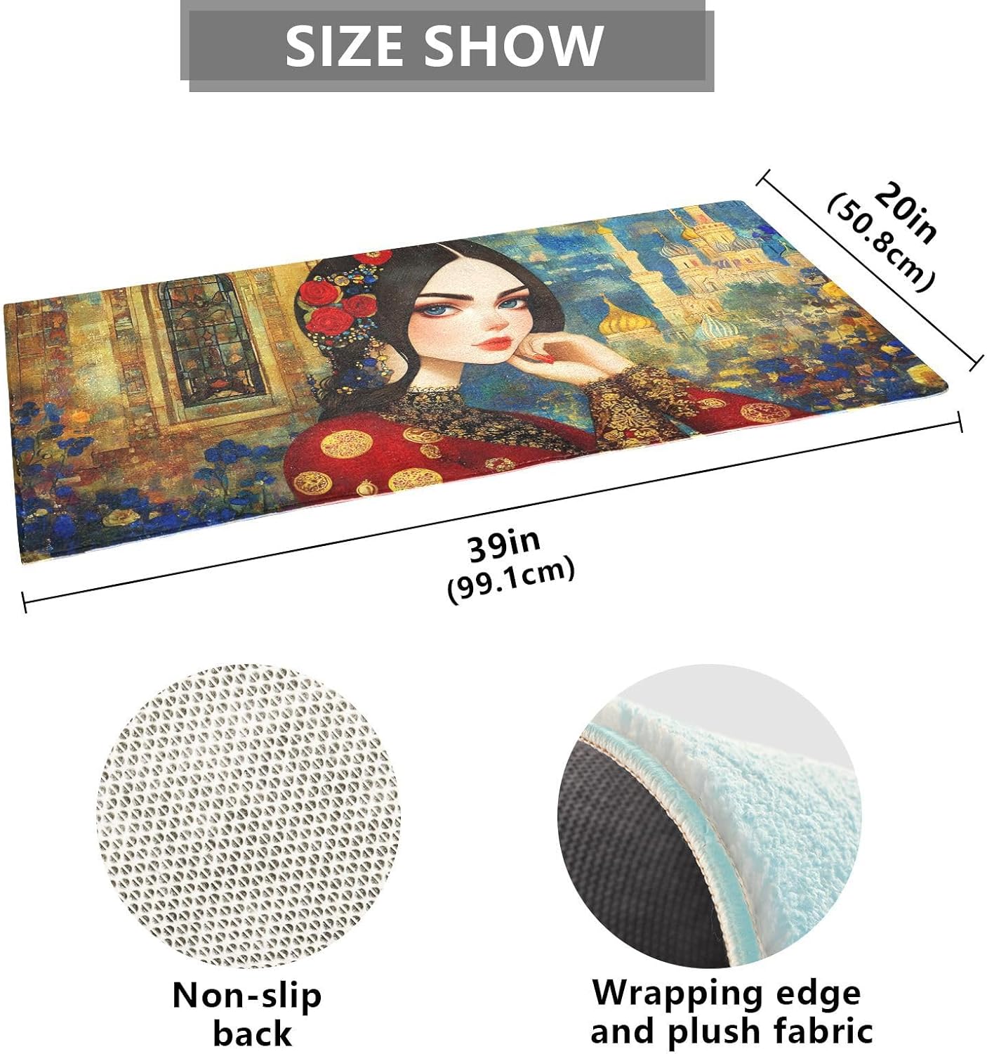 Woman Beautiful Art Bathroom Runner Rug, 39 x 20 Inch, Absorbent Non-Slip Bath Mat, Machine Wash Plush Mats for Bathroom Shower Kitchen