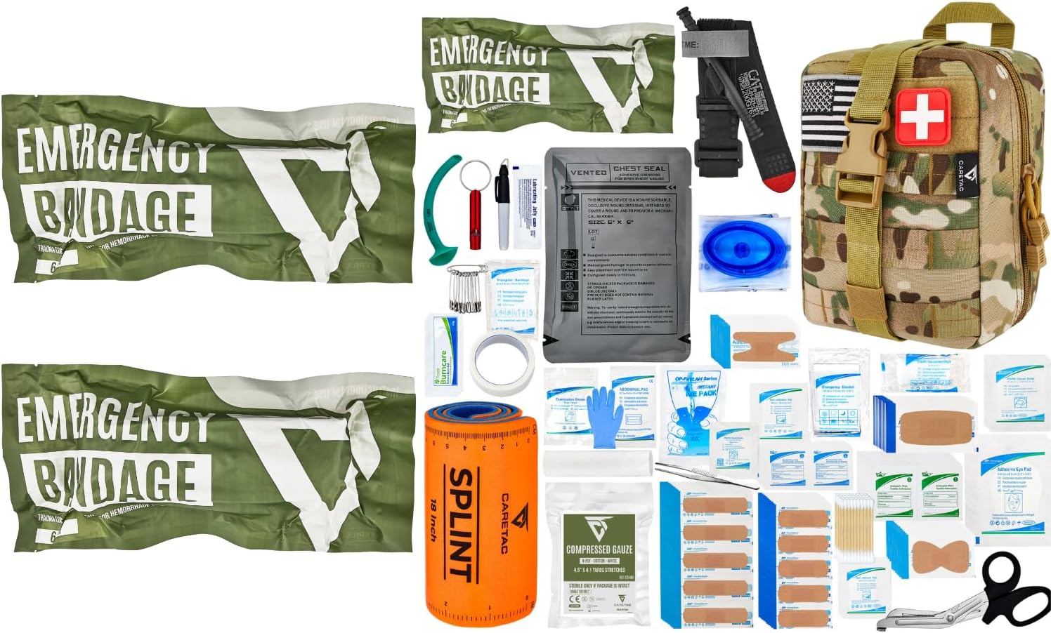 CareTac IFAK First Aid Kit with 2 Additional Emergency Israeli Bandages