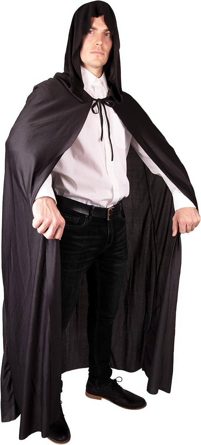 Kangaroo Black Cloak with Hood Women and Men - Black Cape for Halloween Costumes - Convincing Vampire or Witch Costume for Women - Long Hooded Cloak as Vampire Cape, Magician Cape, Cosplay Capes Adult
