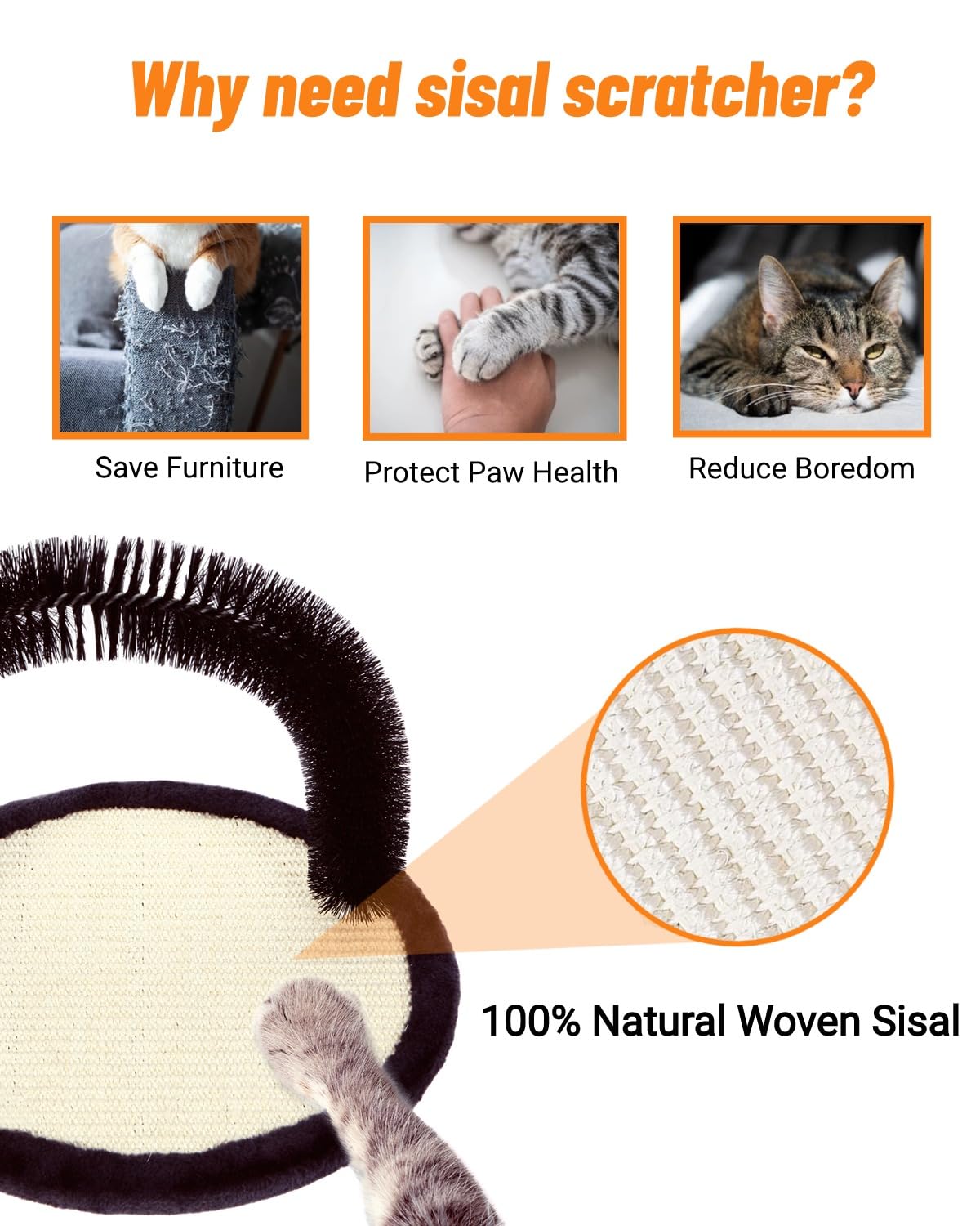 Happi N Pets The Original Cat Arch Self Groomer - Masajeador de Pelo de Gato para Aseo con Almohadilla rascadora de sisal para Gatos y Juguete de Hierba gatera, rascadores de Cara de Gato, Cepillo