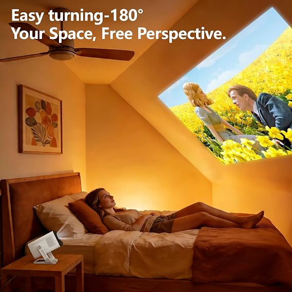 Mini Projector with WIFI 6 and Bluetooth 5.4, Smart Portable Projector Supports 4K 1080P, projector for bedroom with Auto Keystone, Movie Projector with 180° Adjustable Stand.
