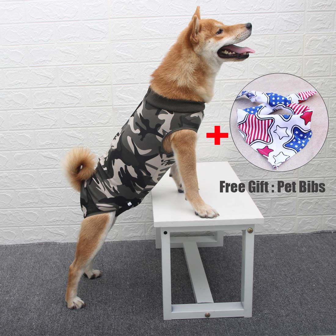 Dog Surgical Recovery Suit Abdominal Wound Protector,After Surgery Wear,E-Collar Alternative for Dogs, Home Indoor Pets Clothing (Camouflage, L)