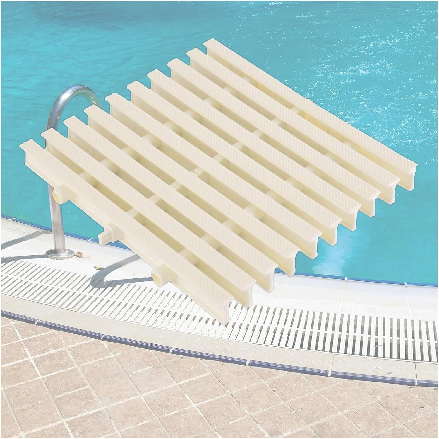 Pool Safety Grills ABS Swimming Pool Grating Outdoor Grating Cover Drain Cover Interlocking Water Trough Movable Overflow Guardrail (Width 30 Cm - 10 Pieces) Beige Designed with Non-Slip Surfaces