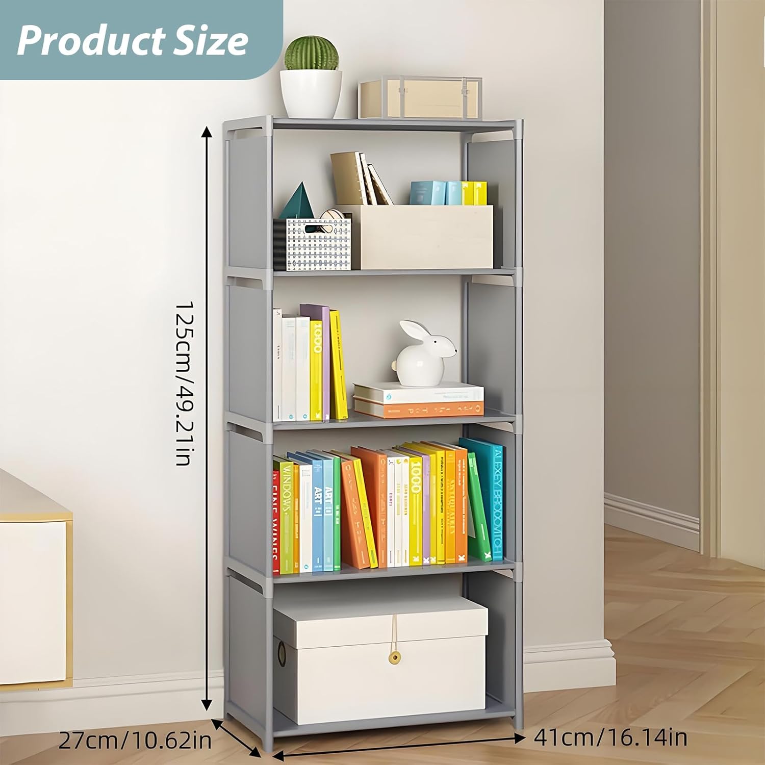TARSHYRY 5 Tiers Bookshelf, Customizable Shelving Unit, Easy Assembly for Bedroom Living Room Office, Grey, 125 x 41 x 27cm, Storage Rack (5 Tier Single Row)