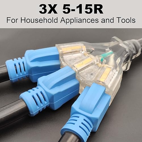 Miniatura 5 de CircleCord Cable adaptador de distribución de secadora de 4 clavijas, 30 amperios a 110 V, NEMA 14-30P macho a 3X 5-15R T-Blade hembra con indicador