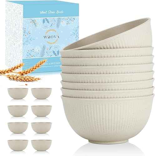 Juego de 8 cuencos de paja de trigo, cuencos irrompibles para cereales de 26 onzas, aptos para microondas y lavavajillas, cuencos para niños