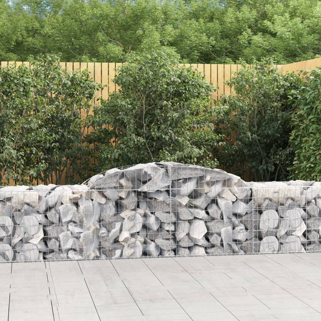 Juego de 3 cestas de gaviones con arco alto, 300 x 50 x 60/80 cm, pared de gaviones de hierro galvanizado, cesta de piedra como pared decorativa de jardín, protección visual y protección