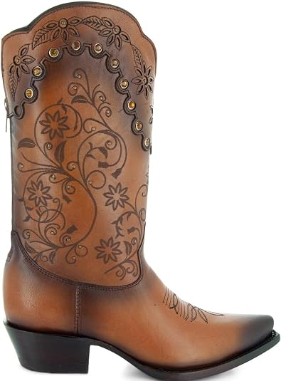 Soto Boots Women's Zippered Cowgirl Boots - Burnished Leather Western Boots With Studs