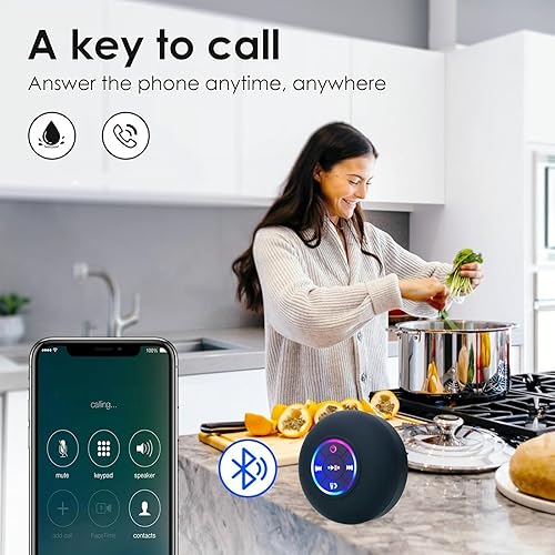 Miniatura 3 de Altavoces Bluetooth inalámbricos impermeables para baño con luz LED, mini altavoz inalámbrico portátil, altavoz de ducha, con ventosa y micrófono,