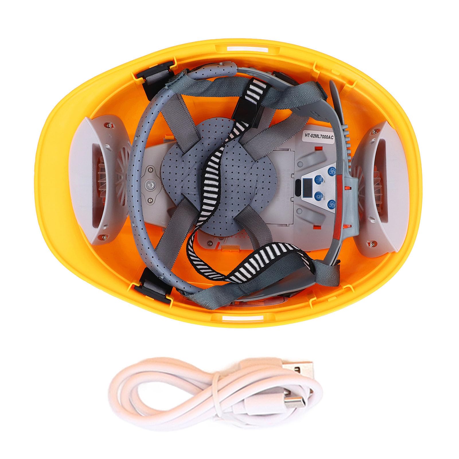 Ventola di Raffreddamento Elmetto Casco Industriale con Batteria Ricaricabile da 7000mAh Ventole Rimovibili a Raffreddamento Rapido e Faro per Edilizia Mineraria Lavori all'Aperto