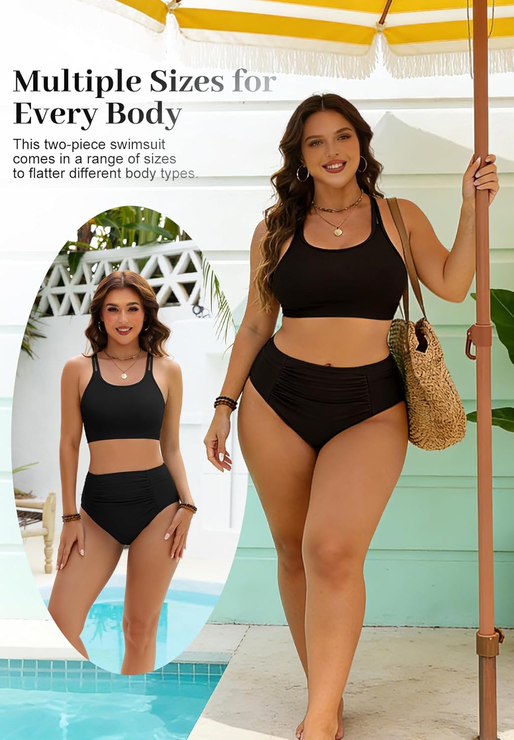 Zando Womens Bikini Set High Waisted Tummy Control Two Piece Swimsuit with Pockets Bathing Suit