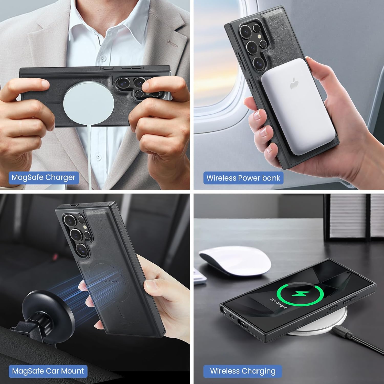 SZHAIYU K1 2 in 1 Detachable Magnetic Phone Cases Compatible with Samsung Galaxy S25 Ultra Case with Card Holder Ring, Compatible with Magsafe Wallet, Leather 6.8'' RFID Blocking (Black) - Image 2