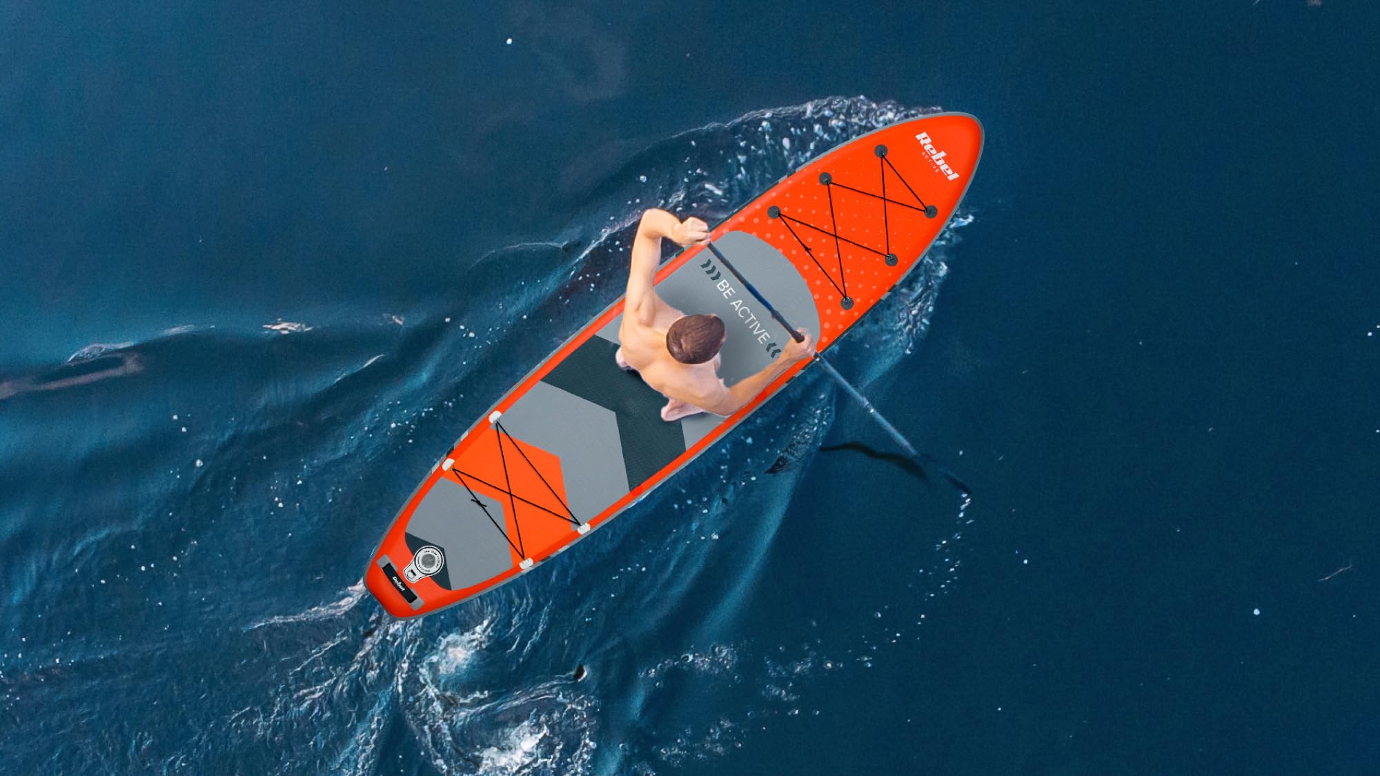 Rebel Electro Tavola da SUP con pompaggio a punto goccia da 350 cm Set zaino con pompa a pagaia RBA-4500-OR