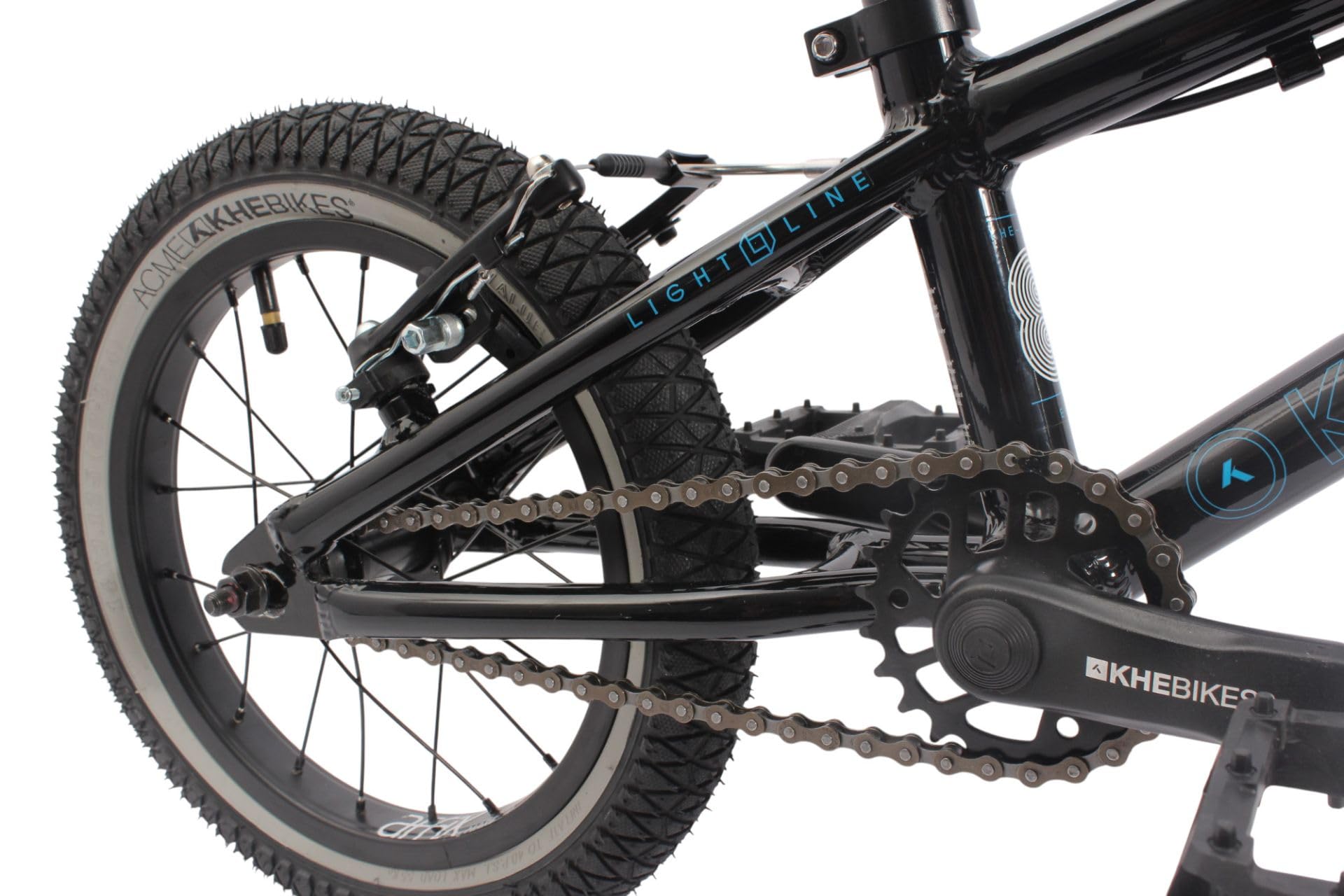 KHE EVO LL 14 pouces BMX Bike 2025-7,5 kg léger, cadre en aluminium & guidon, frein en V arrière, pneus larges pour enfants de 95 cm - Freestyle BMX pour Street, pompe track, course et park